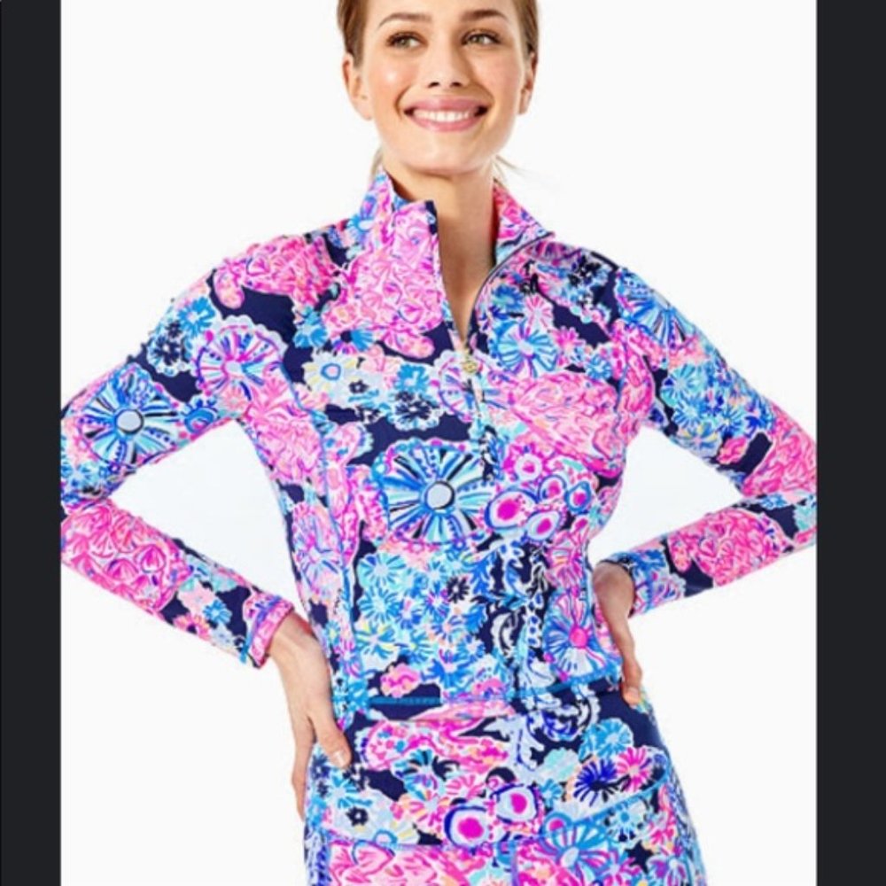 Lilly Pulitzer UPF 50 Luxletic Justine Half-Zip Cropped Sunguard High Tide Navy